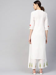 Women White & Green Printed Kurta with Palazzos
