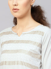 Women Grey & Golden Block Print Kurta with Palazzos