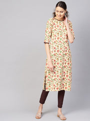 Women Cream-Coloured & Brown Printed Kurta with Trousers