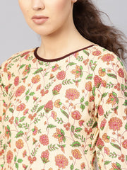 Women Cream-Coloured & Brown Printed Kurta with Trousers