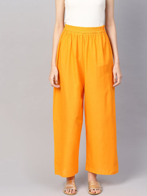 Women Orange Solid Wide Leg Palazzos