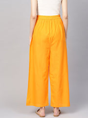 Women Orange Solid Wide Leg Palazzos