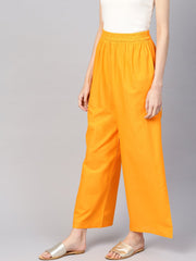 Women Orange Solid Wide Leg Palazzos