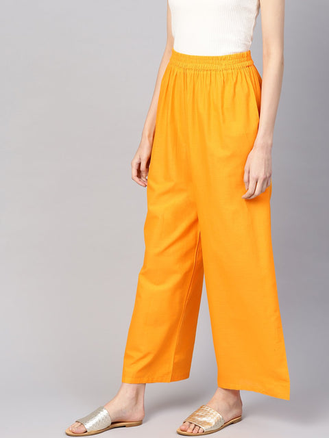Women Orange Solid Wide Leg Palazzos