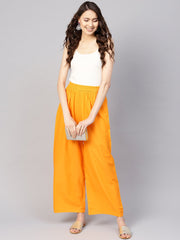 Women Orange Solid Wide Leg Palazzos