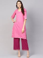 Women Pink Solid Kurta with Palazzos