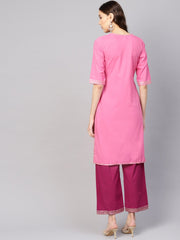 Women Pink Solid Kurta with Palazzos