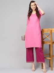 Women Pink Solid Kurta with Palazzos