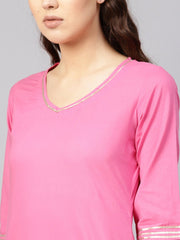 Women Pink Solid Kurta with Palazzos