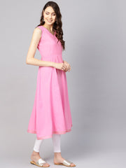 Women Pink Solid A-Line Kurta