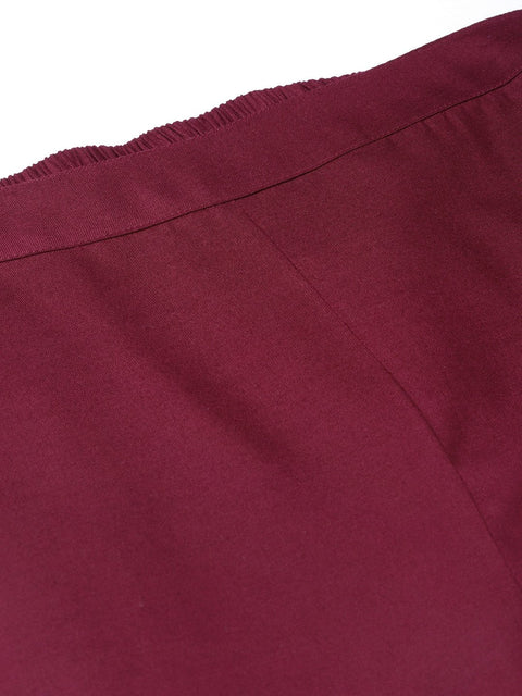 Women Grey & Burgundy Printed Kurta with Trousers