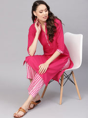 Women Pink & White Solid Kurta with Palazzos