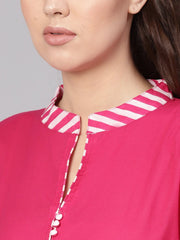 Women Pink & White Solid Kurta with Palazzos