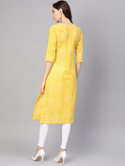 Women Yellow & White Leheriya Print Straight Kurta
