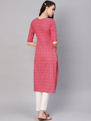 Women Red & White Striped Kurta with Trousers