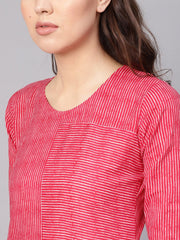 Women Red & White Striped Kurta with Trousers