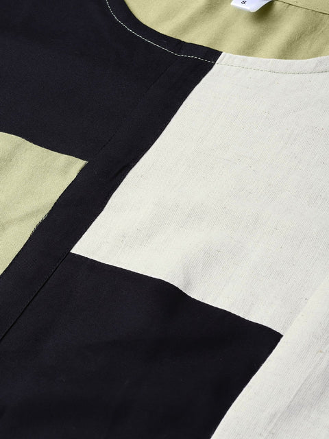 Women Green & Black Colourblocked Straight Kurta