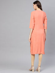 Women Peach-Coloured & Golden Khari Printed Straight Kurta