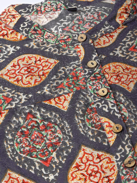 Women Grey & White Printed Kurta with Palazzos