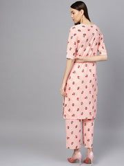 Women Peach-Coloured & Red Printed Kurta with Palazzos