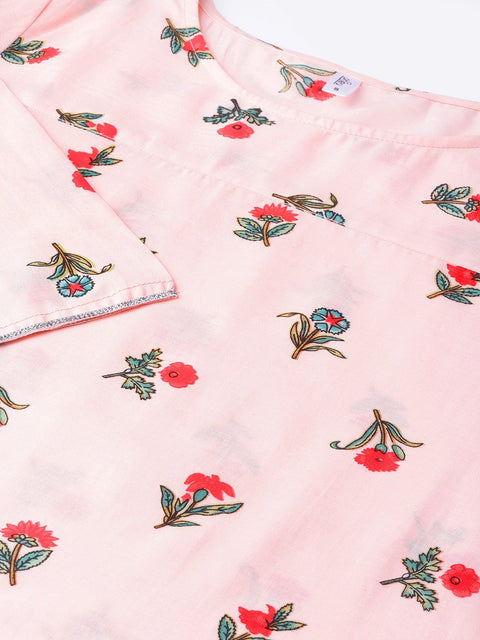 Women Peach-Coloured & Red Printed Kurta with Palazzos