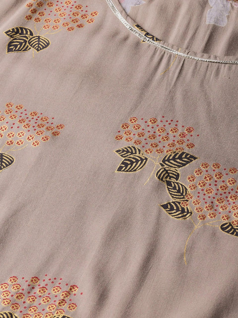 Women Taupe & Black Printed Kurta with Palazzos