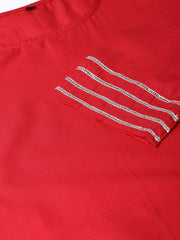 Women Red & Off-White Solid Kurta with Palazzos & Dupatta