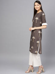 Women Taupe & Off-White Printed Kurta with Palazzos