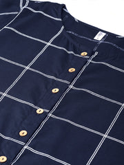 Women Navy Blue & White Checked Kurta with Palazzos