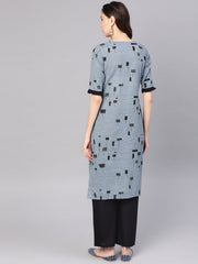Women Grey & Black Printed Kurta with Palazzos