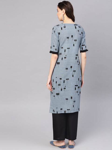 Women Grey & Black Printed Kurta with Palazzos
