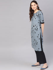 Women Grey & Black Printed Kurta with Palazzos