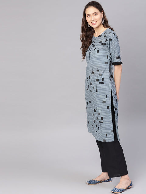 Women Grey & Black Printed Kurta with Palazzos
