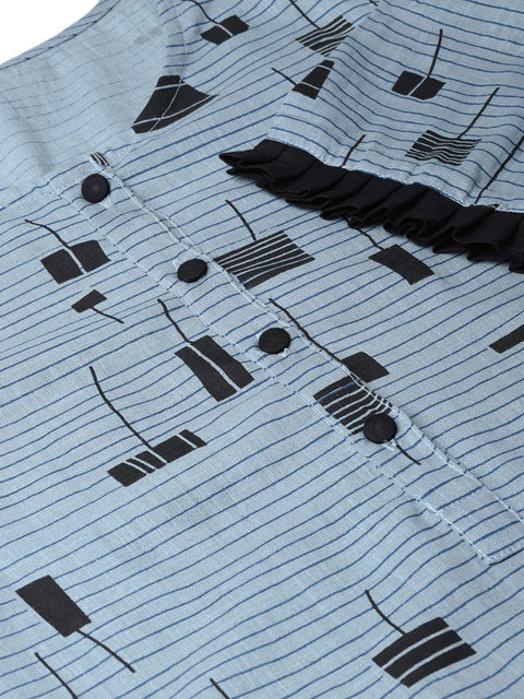 Women Grey & Black Printed Kurta with Palazzos