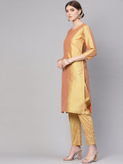 Women Golden & Orange Solid Kurta with Palazzos & Dupatta