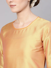 Women Golden & Orange Solid Kurta with Palazzos & Dupatta