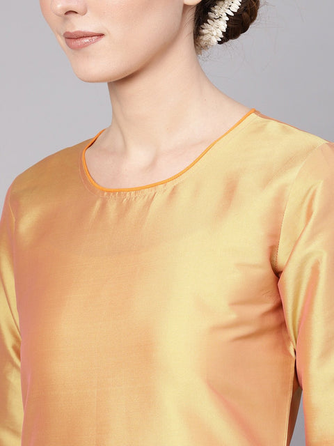 Women Golden & Orange Solid Kurta with Palazzos & Dupatta