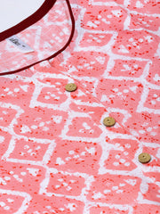 Women Pink & Off-White Printed Straight Kurta