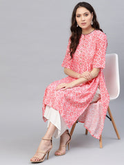 Women Pink & Off-White Printed Straight Kurta