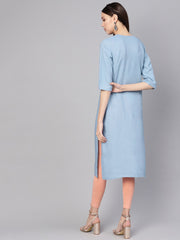 Women Blue Embroidered Detail Straight Kurta