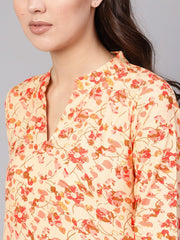 Women Cream-Coloured & Peach-Coloured Printed Kurta with Palazzos & Dupatta