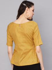 Women Mustard Yellow & Brown Striped A-Line Top
