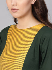 Women Green & Yellow Yoke Design Straight Kurta