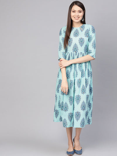 Women Blue Printed A-Line Dress