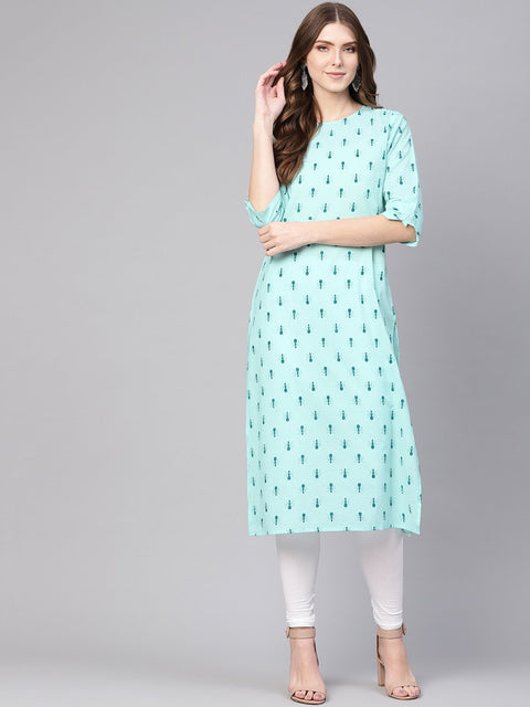 Women Green Printed Straight Kurta