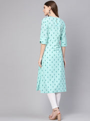 Women Green Printed Straight Kurta