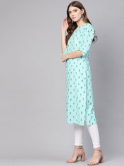 Women Green Printed Straight Kurta