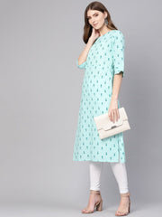 Women Green Printed Straight Kurta