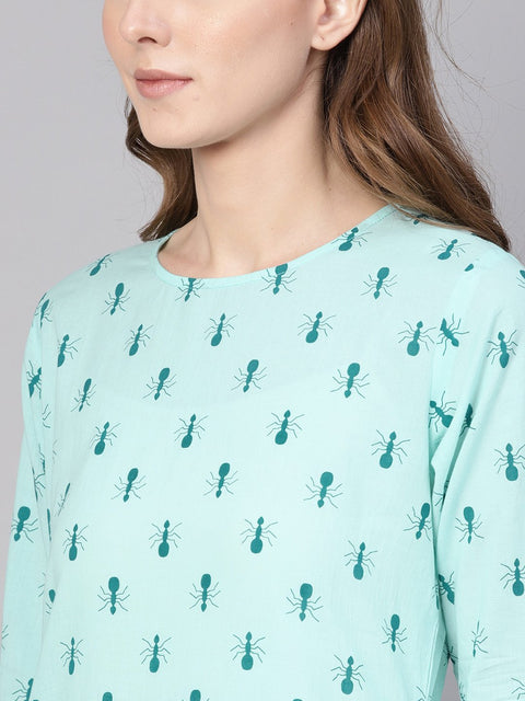 Women Green Printed Straight Kurta