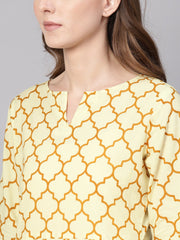 Women Cream-Coloured & Mustard Brown Printed Straight Kurta